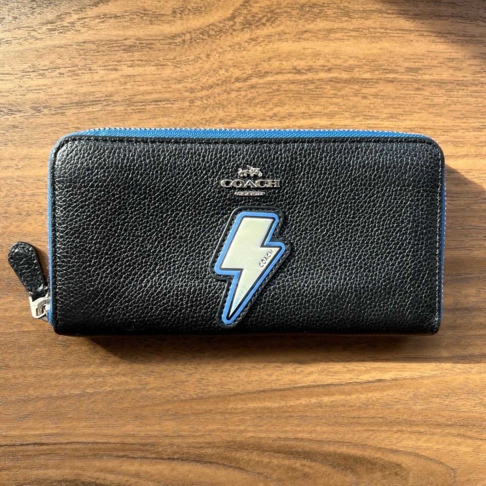 Coach Black Wallet with Blue Lightning Bolt